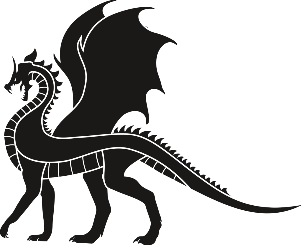 Stilisierte Darstellung eines Drachen mit Flügeln. Einfaches Design.